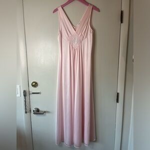 Vintage Vanity Fair Pink Long Nightgown Quilted Detail 60s
